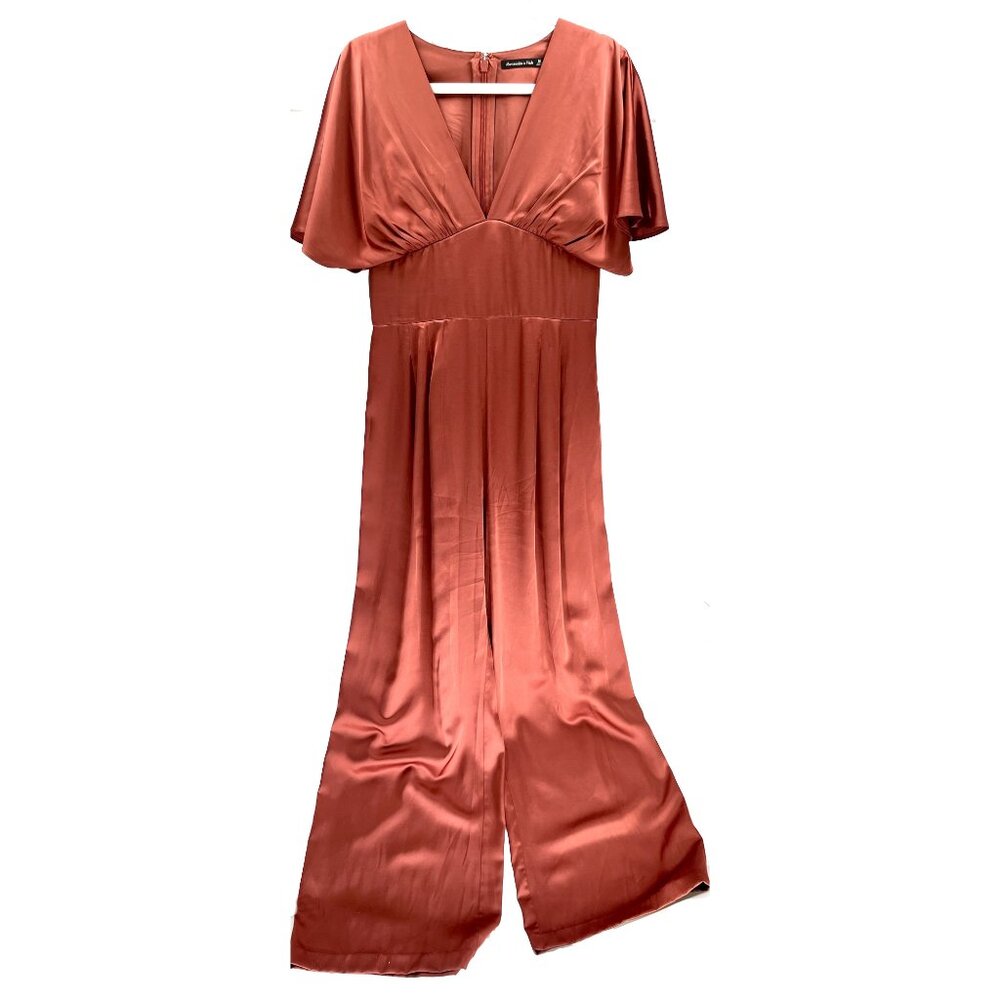Abercrombie & Fitch Angel Sleeve Satin Wide Leg Jumpsuit Rose Medium